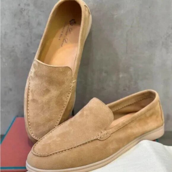 Loro Piana Tan Suede Loafers Slip-On Elegance - Picture 1 of 6